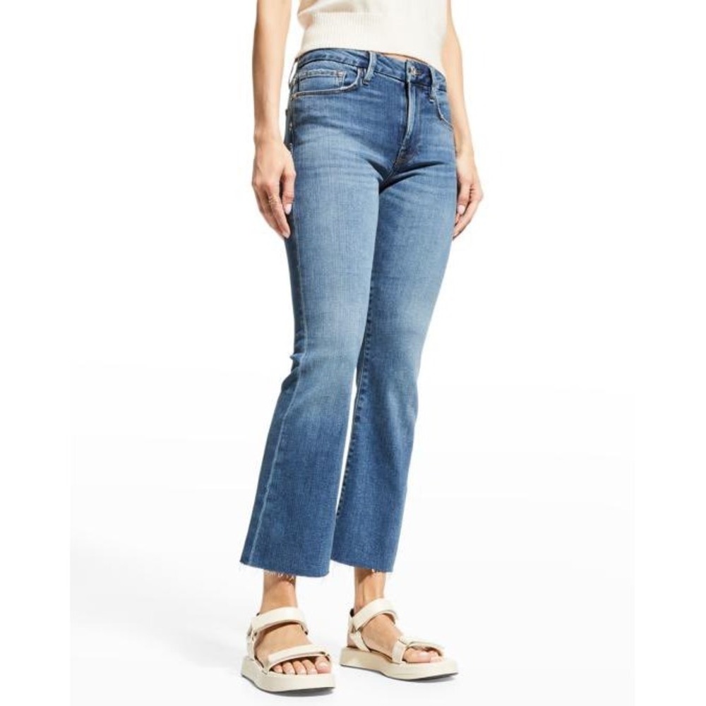 FRAME Le Crop Mini Boot Jeans Medium Blue Raw Hem Size 28